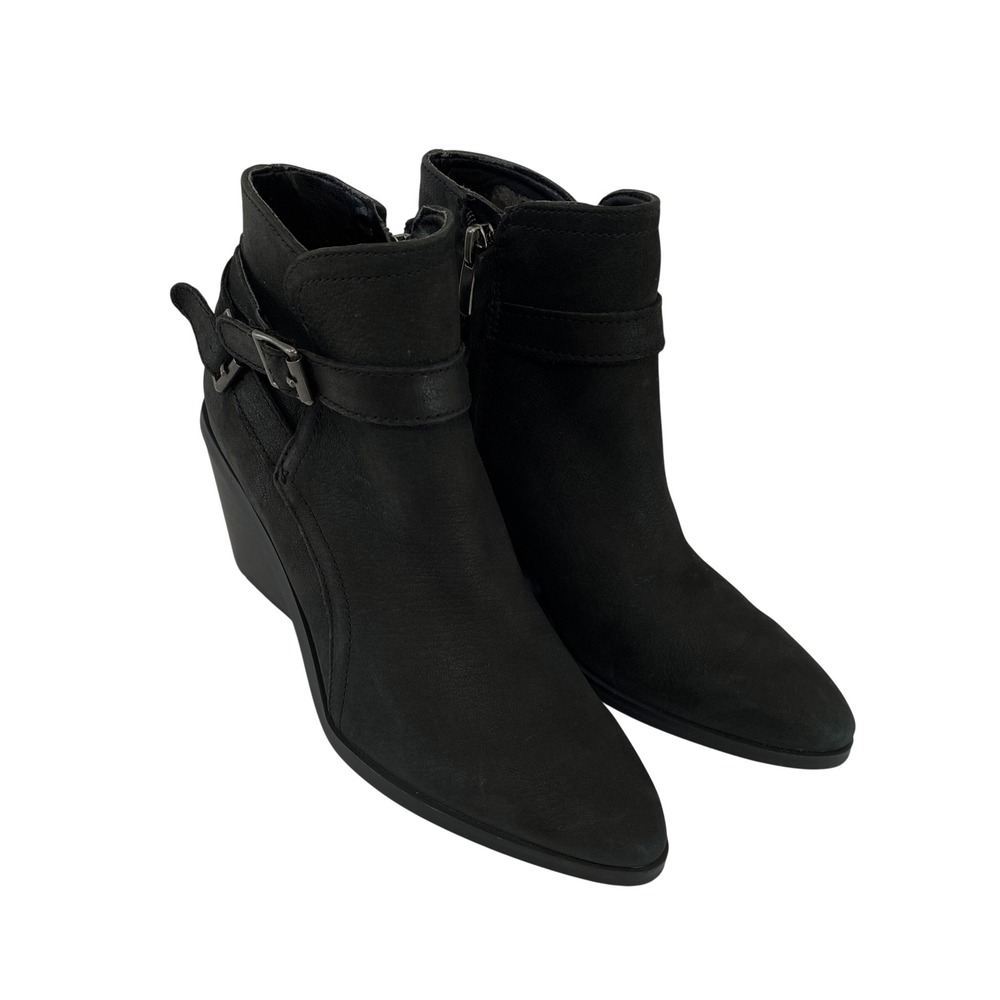 Nine West WNSCALA Ankle Boots Women 7M Black Excellent Leather Block Heel Moto